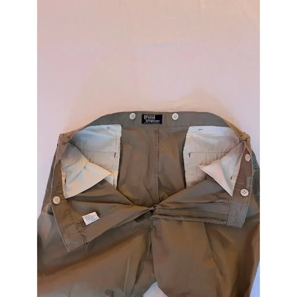 Vintage Polo Ralph Lauren Pants Pleated Cuffs Light Cotton Tan Khaki Size 36x36